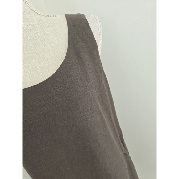 Eileen Fisher Linen Tencel Sleeveless Brown Drapey Scoop Shift Dress S Small - Picture 11 of 13